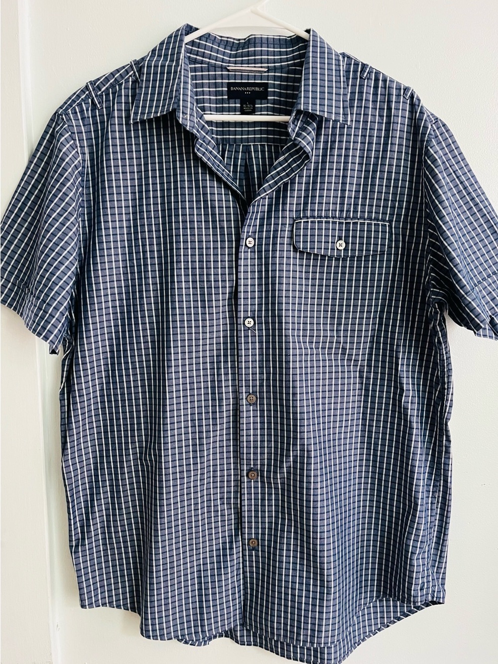 Banana Republic • Men’s Navy and White Windowpane Button-Down Shirt